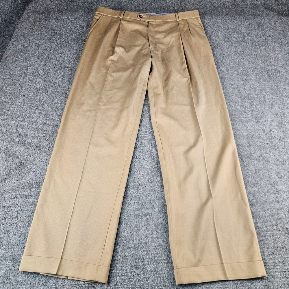 Ballin Mens Super 120s Wool Pleated Dress Pants Tan Khaki Comfort-EZE 38x31